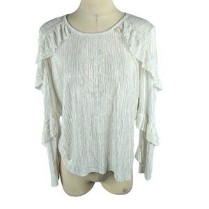 Lily Black Juniors' Shine Pleated Ruffle Top Ivory Silver Size XL
